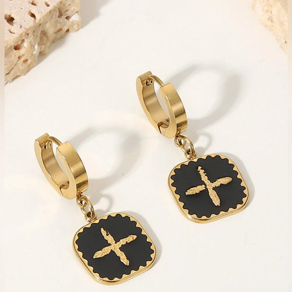 Plus Sign Square shape, drop earrings - Picture 2 of 3